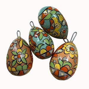 Hand Painted Floral Wooden Egg Ornaments/ Pendants/Cahrms Set Of 4 For Craft or